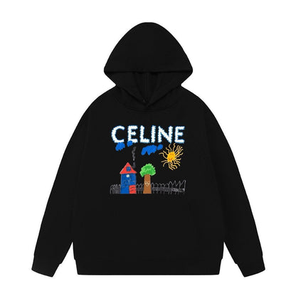 【CELINE】 セリーヌ パーカー ブラック プリント 長袖 M-3XL sweat152