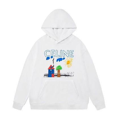 【CELINE】 セリーヌ パーカー ブラック プリント 長袖 M-3XL sweat152