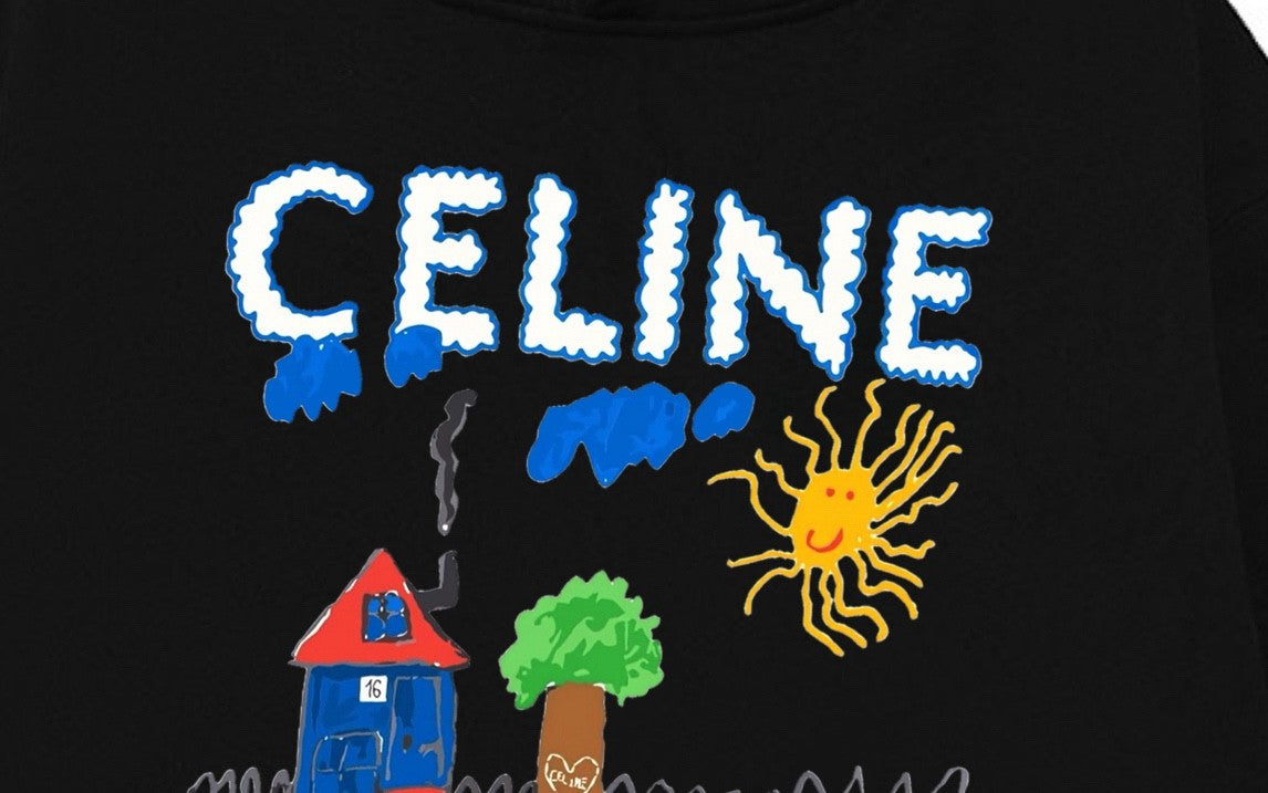 【CELINE】 セリーヌ パーカー ブラック プリント 長袖 M-3XL sweat152