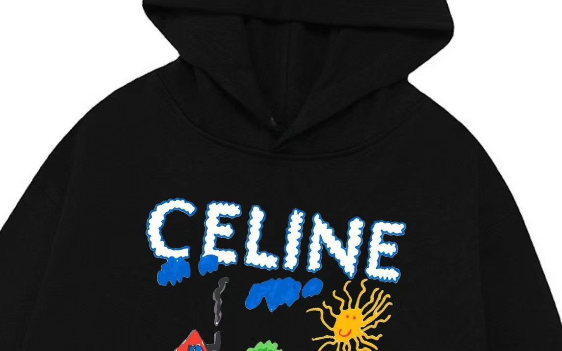 【CELINE】 セリーヌ パーカー ブラック プリント 長袖 M-3XL sweat152